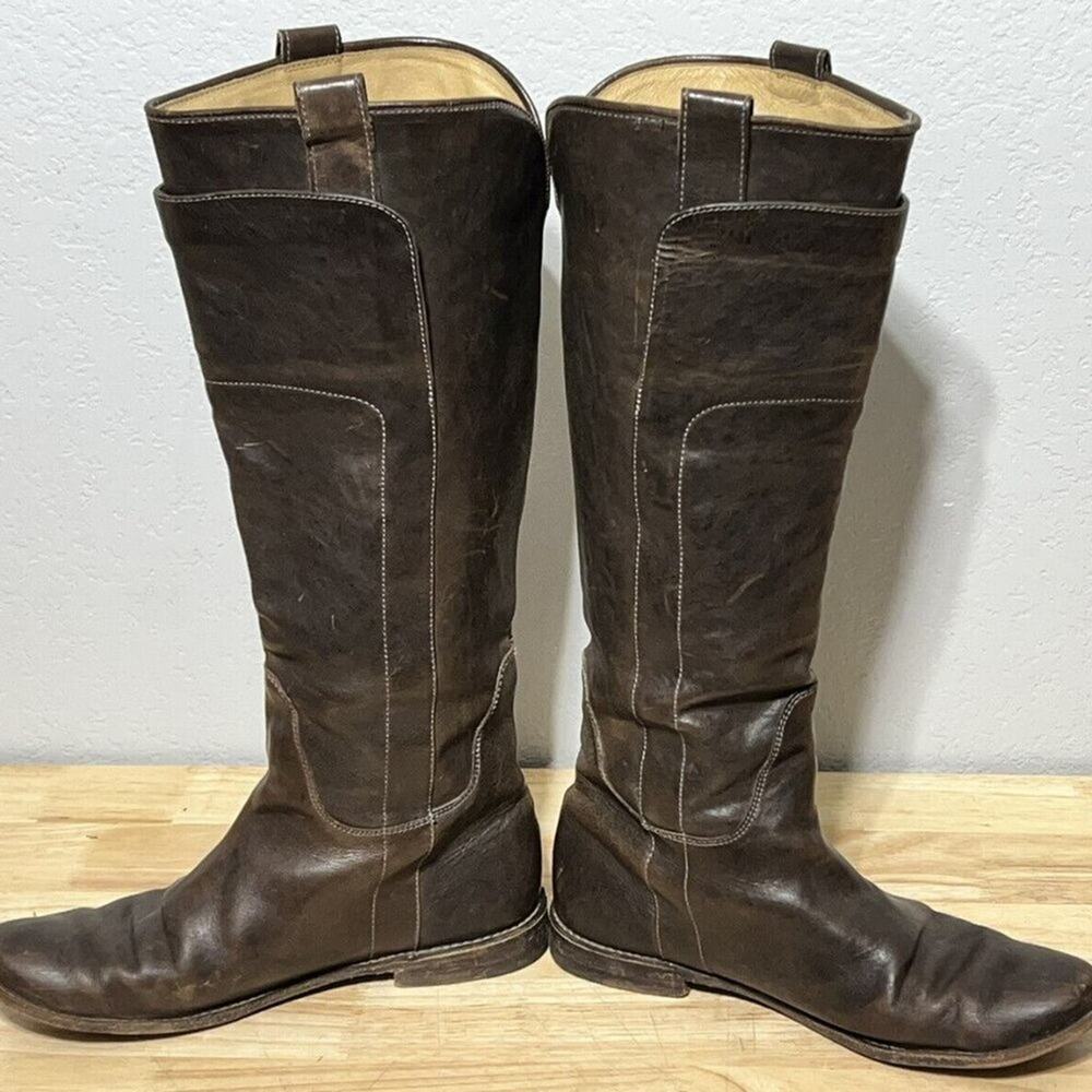 %Frye Paige Dark Brown Leather Tall Riding Equestrian Boots Women Sz 6.5B / D12